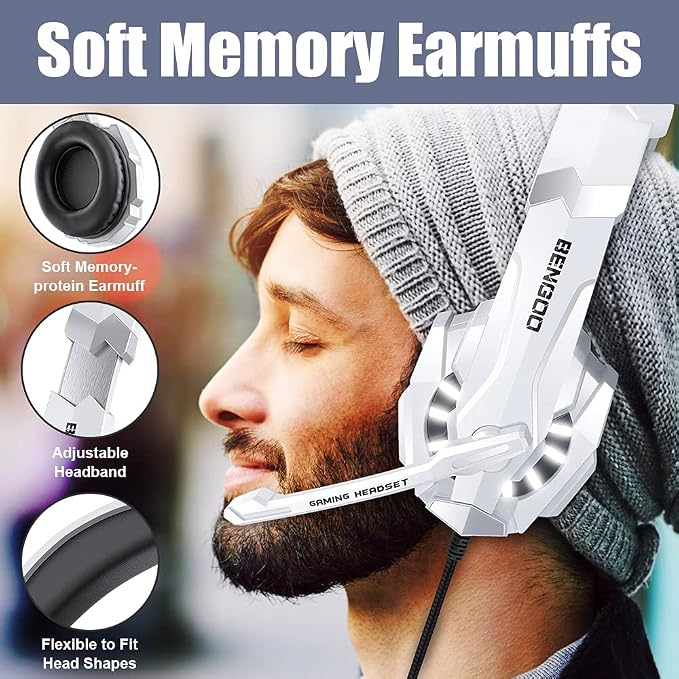 BENGOO Pro Gaming Headset for PS4 PS5 PC Xbox One Controller, Noise Cancelling - Image 3