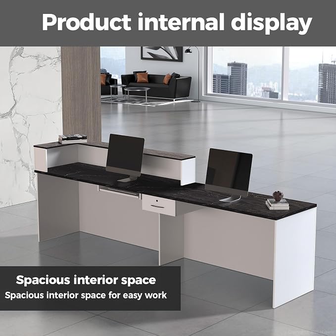 Reception Desk with Counter, Modern Front Desk Reception Counter with Keyboard - Image 2