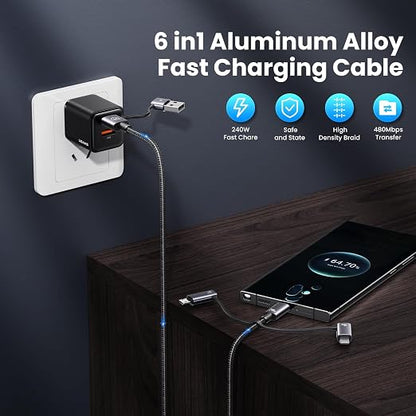 240W Multi Charging Cable, 4ft 6-in-1 USB C Cable Fast Charging Cords - Image 2