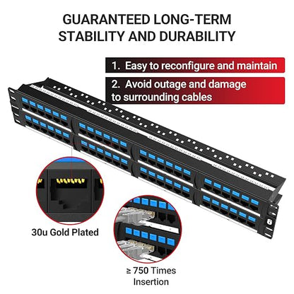 AMPCOM CAT6 48 Ports Patch Panel, Rack Mount - Image 2
