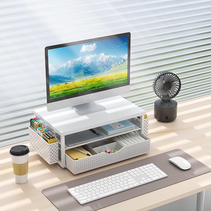 gianotter Wood Monitor Stand Riser, Office Desk Shelf Organizer, Desk Organizer - Image 2