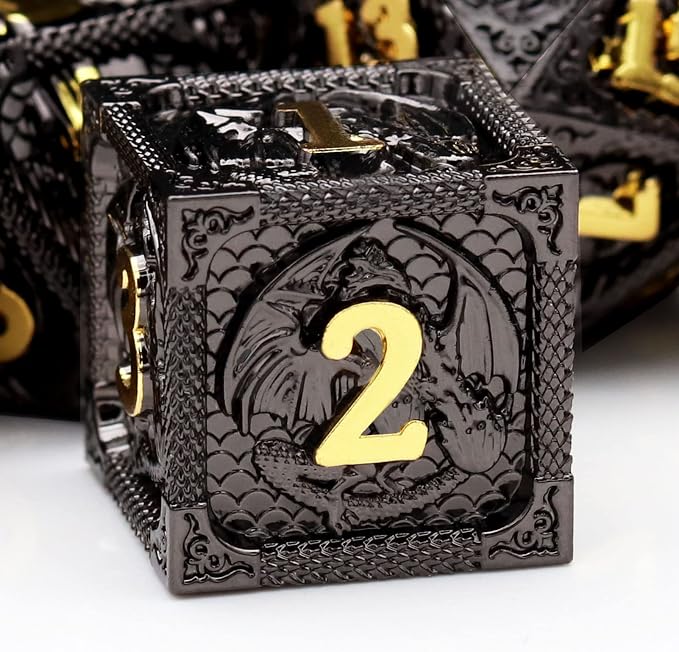 Haxtec Metal DND Dice Set Black Gold Metal D&D Dice by HaxtecDice