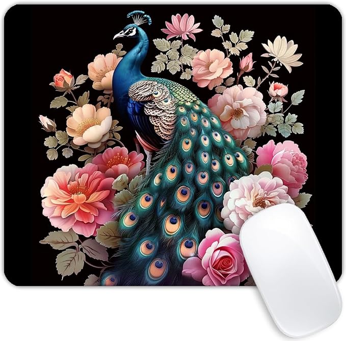 Square Mouse Pad Colorful Peacock by Goodsprout