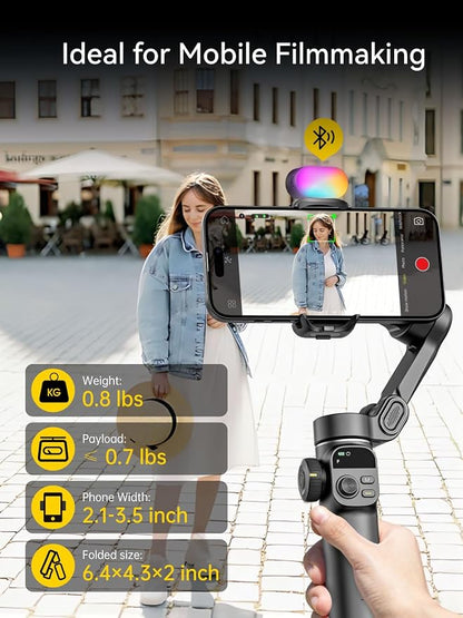 Gimbal Stabilizer for iPhone, Phone Gimbal w/RGB Magnetic Fill Light, Foldable - Image 10