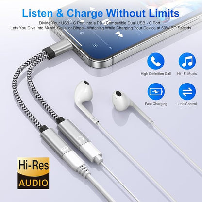 USB C Splitter, Dual USB C Headphone and Charger Adapter - Image 3