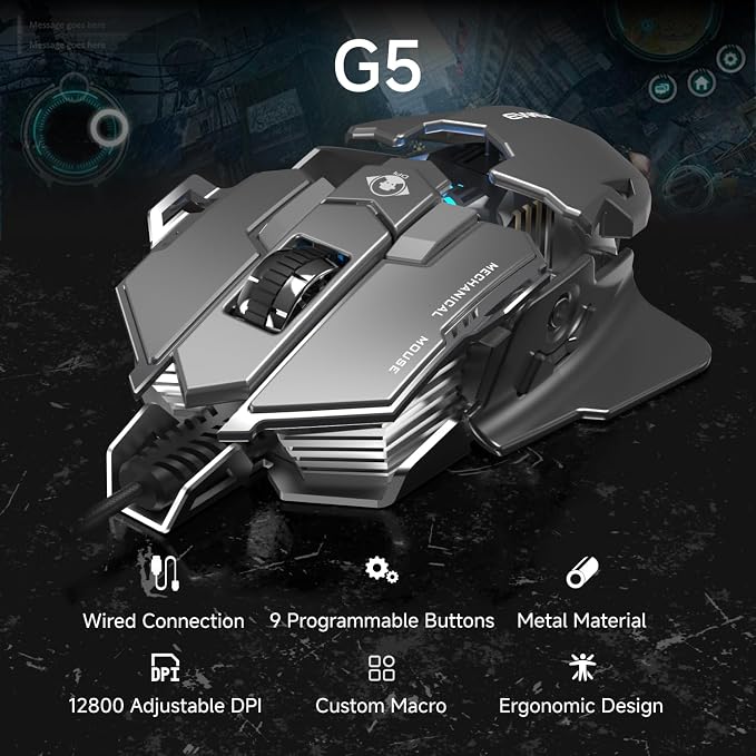 EWEADN G5 Wired Gaming Mouse, Ergonomic RGB Computer Mouse, 12800 Adjustable DPI - Image 2