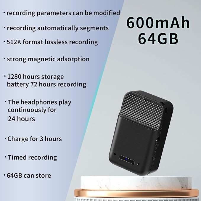 Mini Voice Recorder, 64GB Magnetic Voice Activated Recorder - Image 3