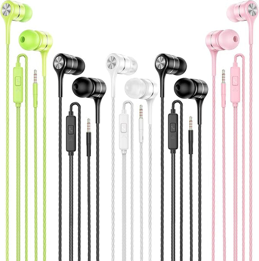 Wired Earbuds with Microphone 5 Pack, in-Ear Headphones with Heavy Bass by LWZCAM