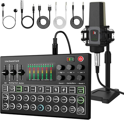 RHM Podcast Equipment Bundle, All-in-One Audio Interface DJ Mixer by RHM