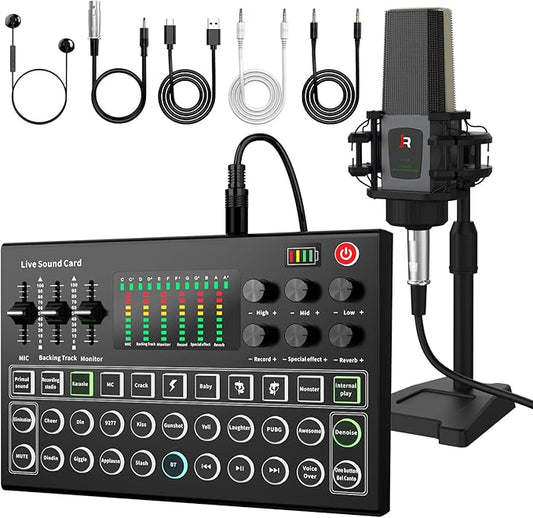 RHM Podcast Equipment Bundle, All-in-One Audio Interface DJ Mixer by RHM