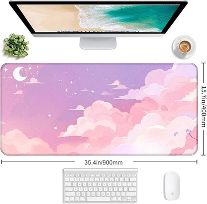 Cute Anime Cloud Desk Mat, Beautiful Pink Stitching Edge Non Slip Rubber Mouse - Image 2