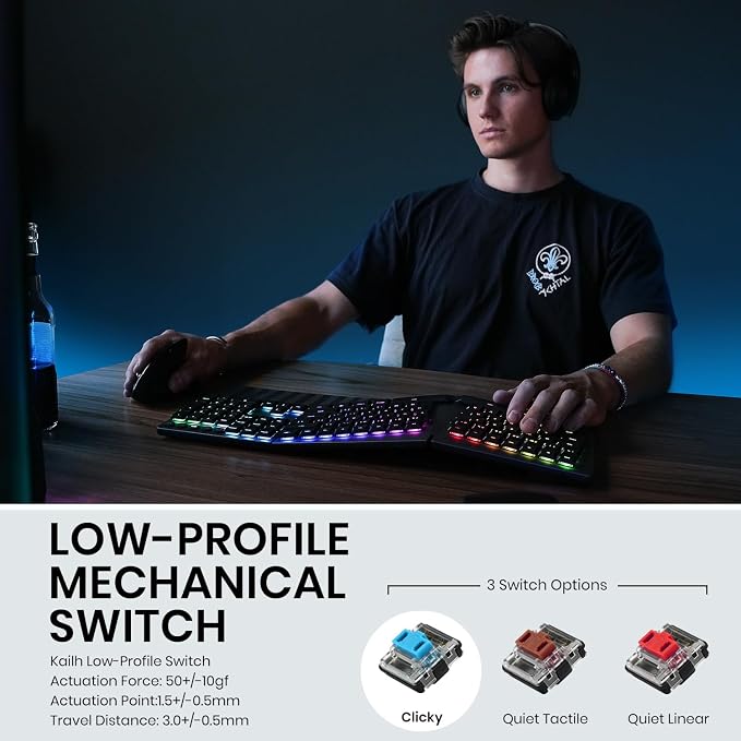 Perixx PERIBOARD-835RD Wireless Ergonomic Mechanical Keyboard - Image 3