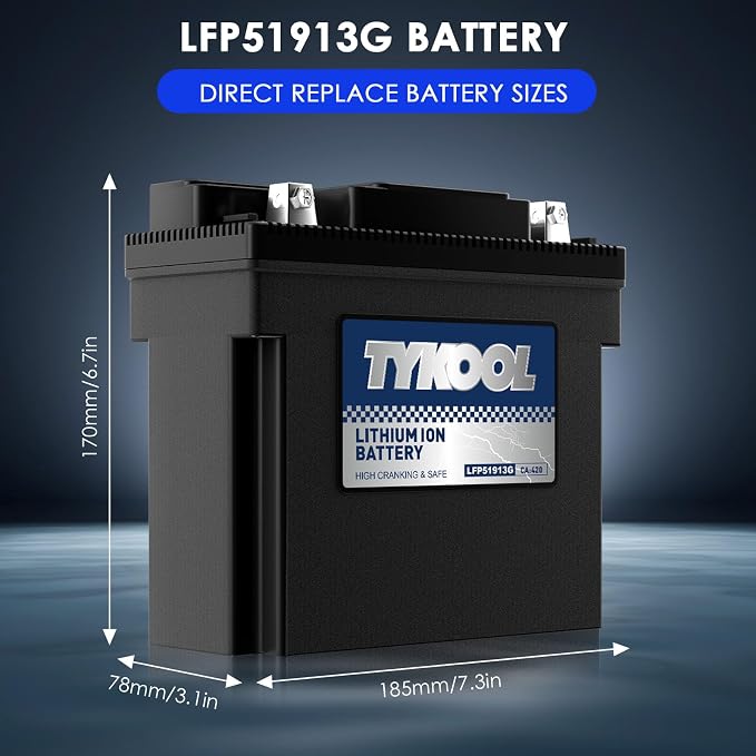 51913/51814 LiFePO4 Lithium Motorcycle Battery, Digital Readout, Fits - Image 4