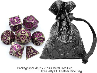 Haxtec Metal Dice Set Purple Black Dragon Pattern Metal DND Dice - Image 2