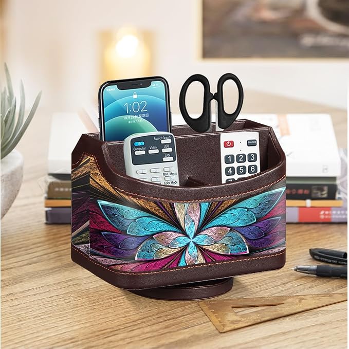 Fanousy 360° Rotating Remote Control Holder, PU Leather TV Remote Caddy - Image 7