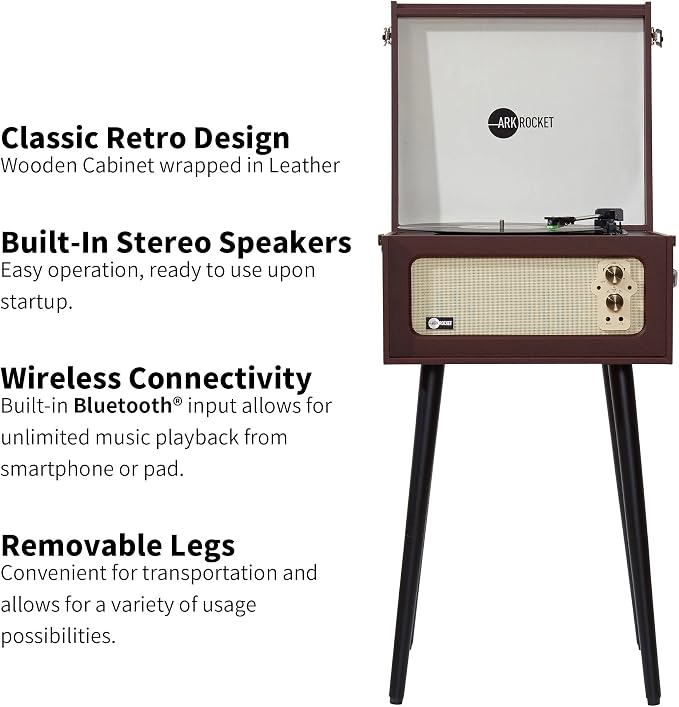 Arkrocket Discovery II 3-Speed Bluetooth Record Player Retro Console Turntable - Image 3