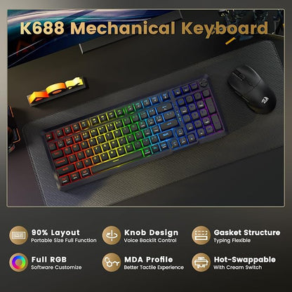 Redragon Wireless Mechanical Keyboard, 3 Mode Gasket Mounted RGB Gaming Keyboard - Image 2