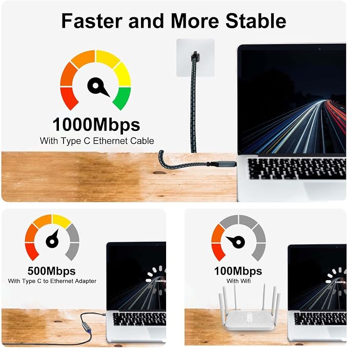 USB C to Ethernet Cable, 50 Feet Type C to Gigabit Ethernet Cable, USB C to - Image 6