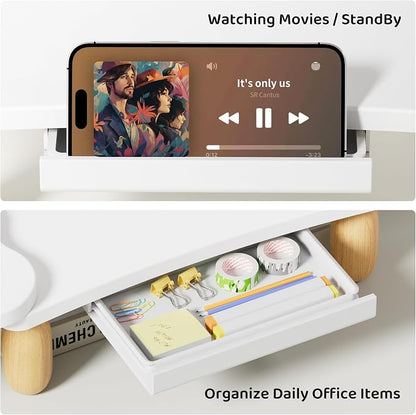 Dual Monitor Riser, Cookie-Shaped Adjustable Length & Swivel Angle, Wooden - Image 5