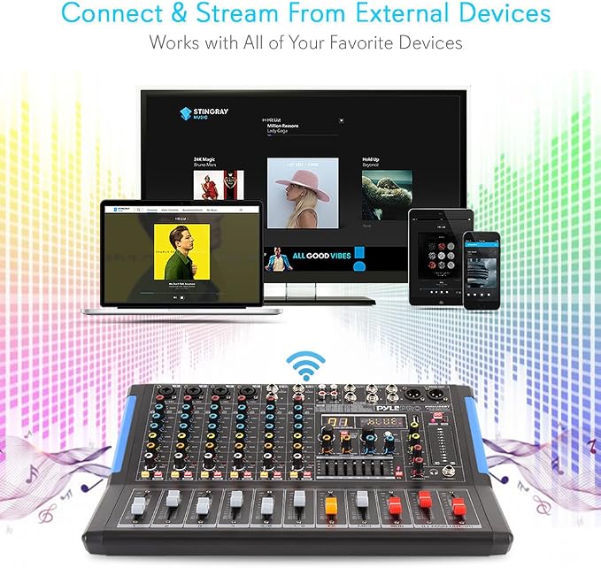 Pyle 8-Channel Bluetooth Studio Audio Mixer- DJ Sound Controller Interface w/ - Image 5