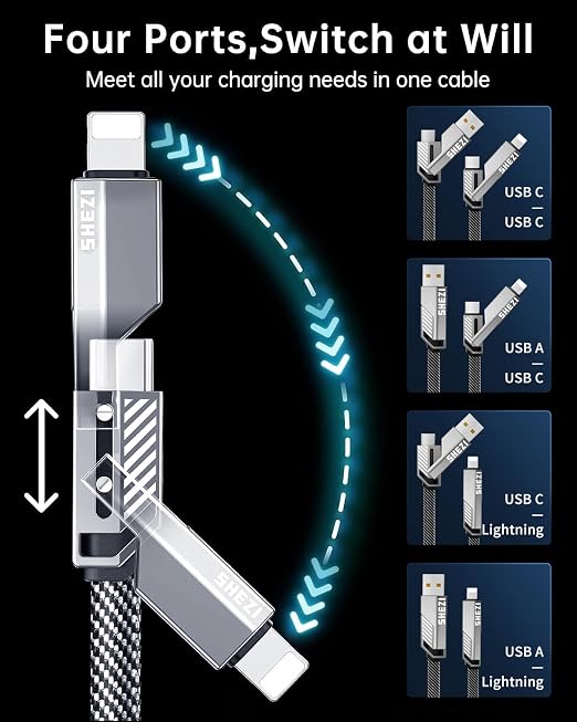 SHEZI 4-in-1 USB C Cable 60W 5FT Compatible - Image 2