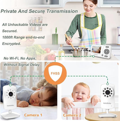 HelloBaby Monitor with 2 Cameras, 2.4'' Portable Travel Screen Baby Monitor No - Image 6