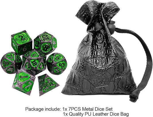 Haxtec Metal Dice Set Green Black Dragon Pattern Metal DND Dice - Image 2