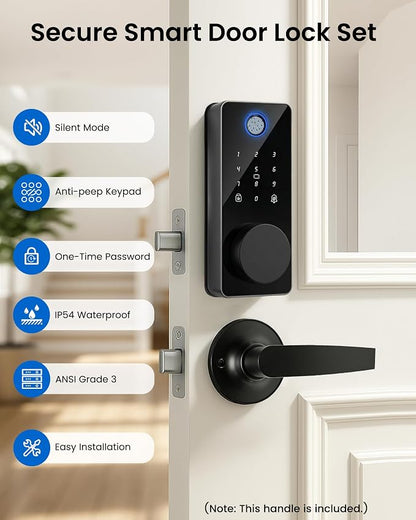 Smart Lock with 2 Lever Handle Set, Fingerprint Keyless Entry Door Lock Front - Image 7