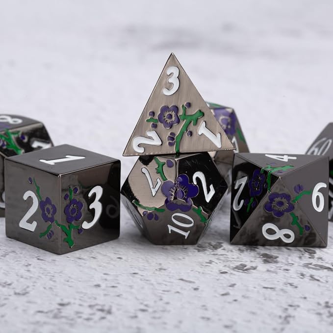 Black Metal Dice Set D&D, RPG Polyhedral Metal Dice - Image 3