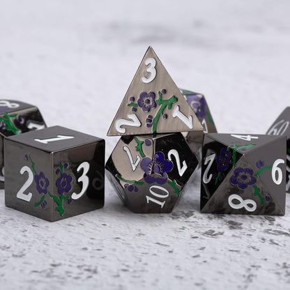 Black Metal Dice Set D&D, RPG Polyhedral Metal Dice - Image 3