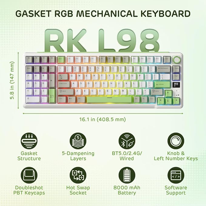 RK ROYAL KLUDGE L98 Wireless Mechanical Keyboard w/Left-Handed Southpaw Design - Image 2
