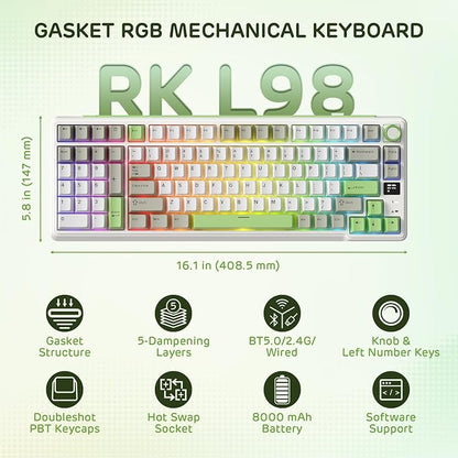 RK ROYAL KLUDGE L98 Wireless Mechanical Keyboard w/Left-Handed Southpaw Design - Image 2