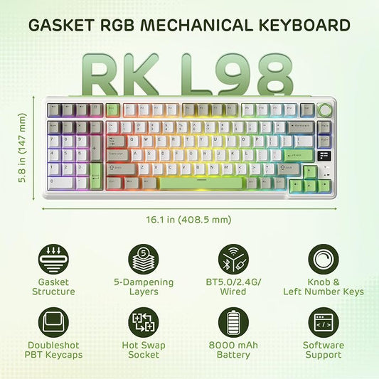 RK ROYAL KLUDGE L98 Wireless Mechanical Keyboard w/Left-Handed Southpaw Design - Image 2