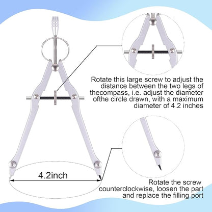 Unjoo Compass and Protractor Set, Professional Drawing Compass Tool, Metal - Image 4