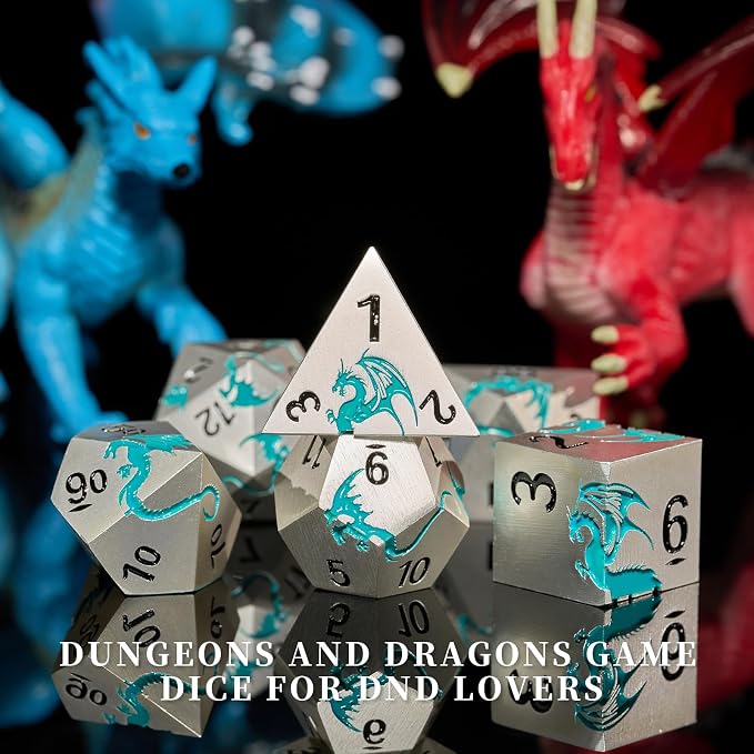 Blue Dragon Metal DND Dice Set, HNCCESG Cool D&D Dice Set of 7 Piece, Dungeons - Image 6