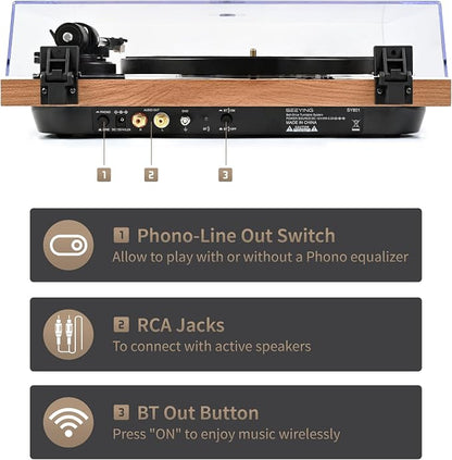 Turntable Vinyl Record Player Support Bluetooth Output Phono/Line Switch Pitch - Image 3