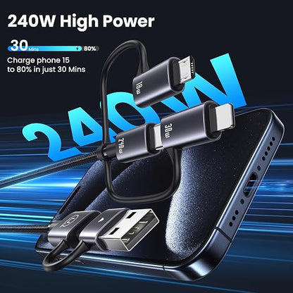 240W Multi Charging Cable, 6.6ft 6-in-1 USB C Cable Fast Charging Cords - Image 6