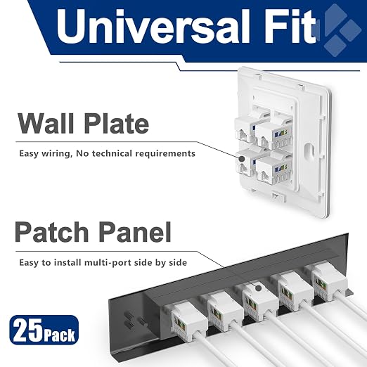 Keystone Jack 25-Pack, RJ45 Cat6 Keystone Jacks, Cat6 Ethernet Jack 90 Degree - Image 4