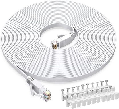 BUSOHE Cat6 Ethernet Cable 25 FT White, Cat-6 Flat RJ45 Computer Internet LAN by BUSOHE
