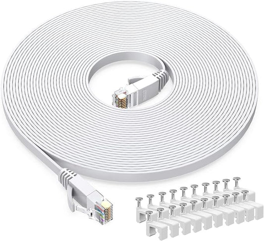 BUSOHE Cat6 Ethernet Cable 25 FT White, Cat-6 Flat RJ45 Computer Internet LAN by BUSOHE