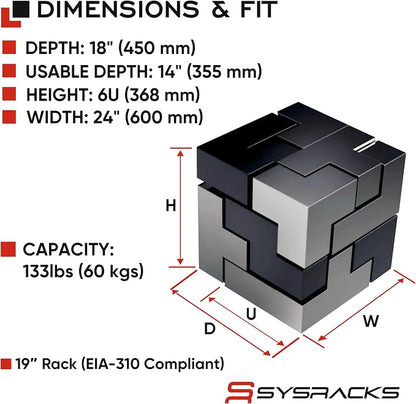 6U Wall Mount Server Rack Cabinet – 19" Network Rack Enclosure, PDU & Shelf - Image 3
