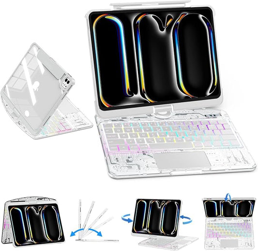 SIBEITU Keyboard Case for iPad Pro 11 Inch, 360 Rotatable iPad Pro 11 Clear by SIBEITU