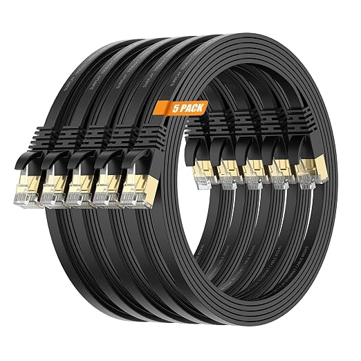 Cat7 10FT-5Pack Ethernet Cable Flat-Black-10Gbps High Speed Ultra Slim Double by SURPLAY-WinningHighSpeed