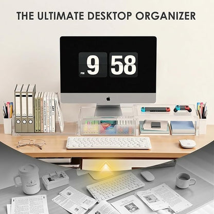 OPNICE Clear Acrylic Desk Organizers and Accessories, Dual Monitor Stand Riser - Image 3