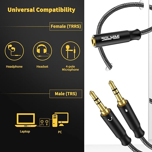 3.5mm Headset Splitter for PC 2 Pack, Crystal-Nylon Braid Female to Dual 3.5mm - Image 4