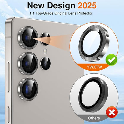 YWXTW S25 Ultra Camera Lens Cover, 9H Tempered Glass Upgraded Metal Edging - Image 2