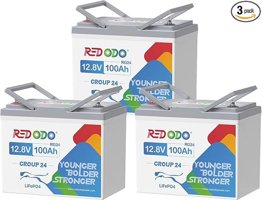 Redodo 3 Pack 12V 100Ah Group 24 Lithium Battery, 1280Wh Deep Cycle by PrimeDayRedodoSaveup55
