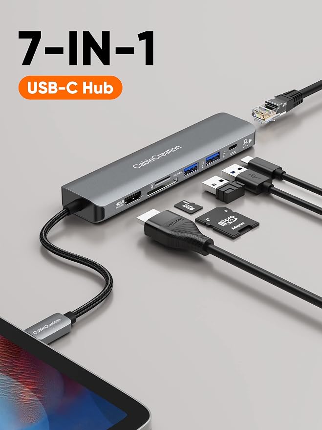 USB C Hub 4K 60Hz, CableCreation 7-in-1 USB-C Hub Multiport Adapter - Image 7