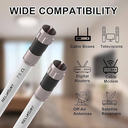 40ft RG6 Coaxial Cable White, 75 Ohm Coax Cable - Image 5