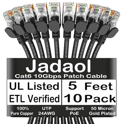 Jadaol Cat 6 Ethernet Cable 5 ft 10Pack, Outdoor&Indoor, 10Gbps Support Cat8/7 by Jadaol